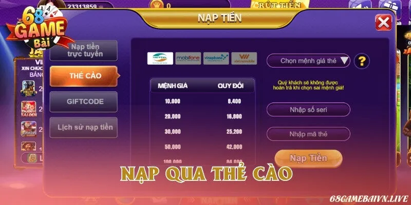 Nạp qua thẻ cào đảm bảo tính bảo mật tốt